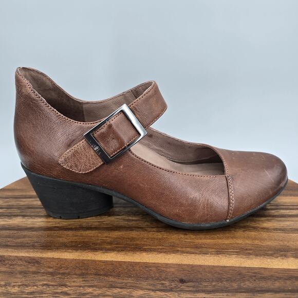 Dansko Shoes Womens 8.5 39 Brown Leather Mary Jane Block Heel Comfort Buckle Str - Picture 1 of 8